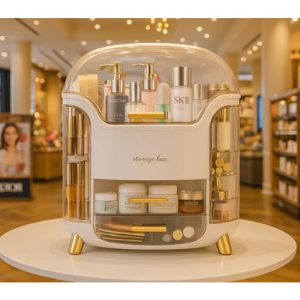 Elegant Multi-Layer Cosmetic Organizer with Lid & Drawers